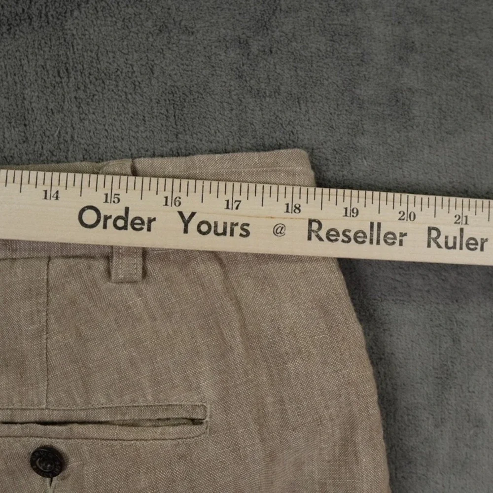 Orvis 100% Linen Pants Men 38x30.5 Oatmeal Brown Flat Front Straight Leg Coastal
